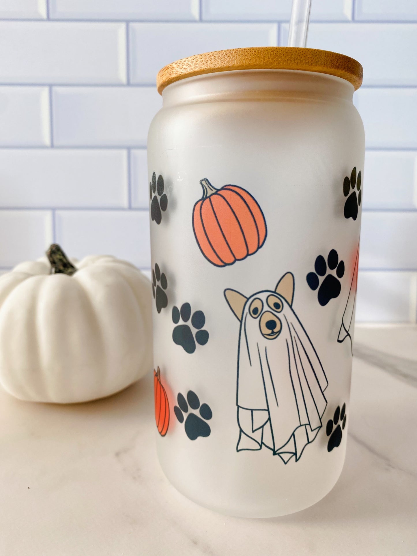 Halloween Ghost Dog Glass Can