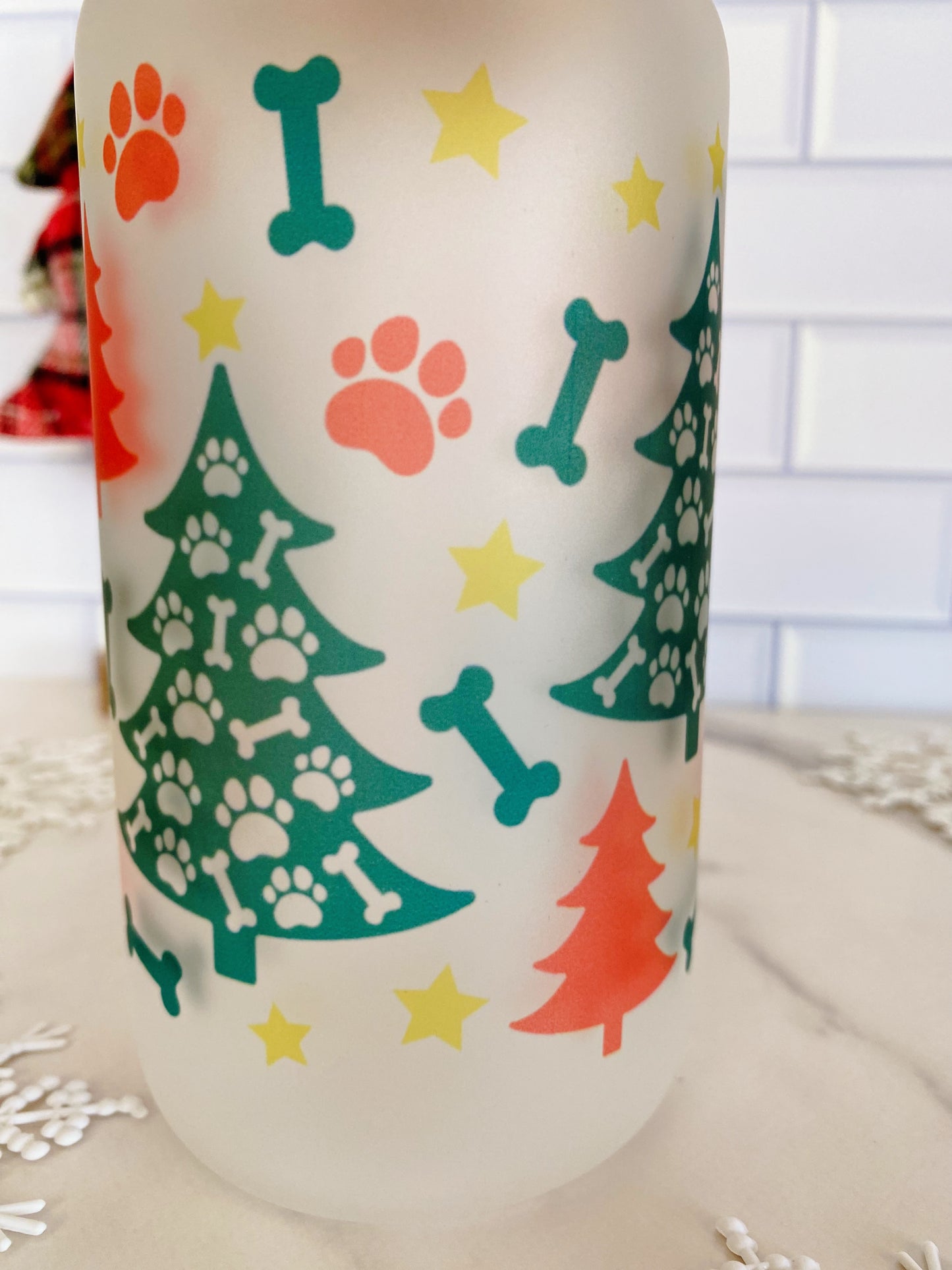 Christmas Paws Glass Can