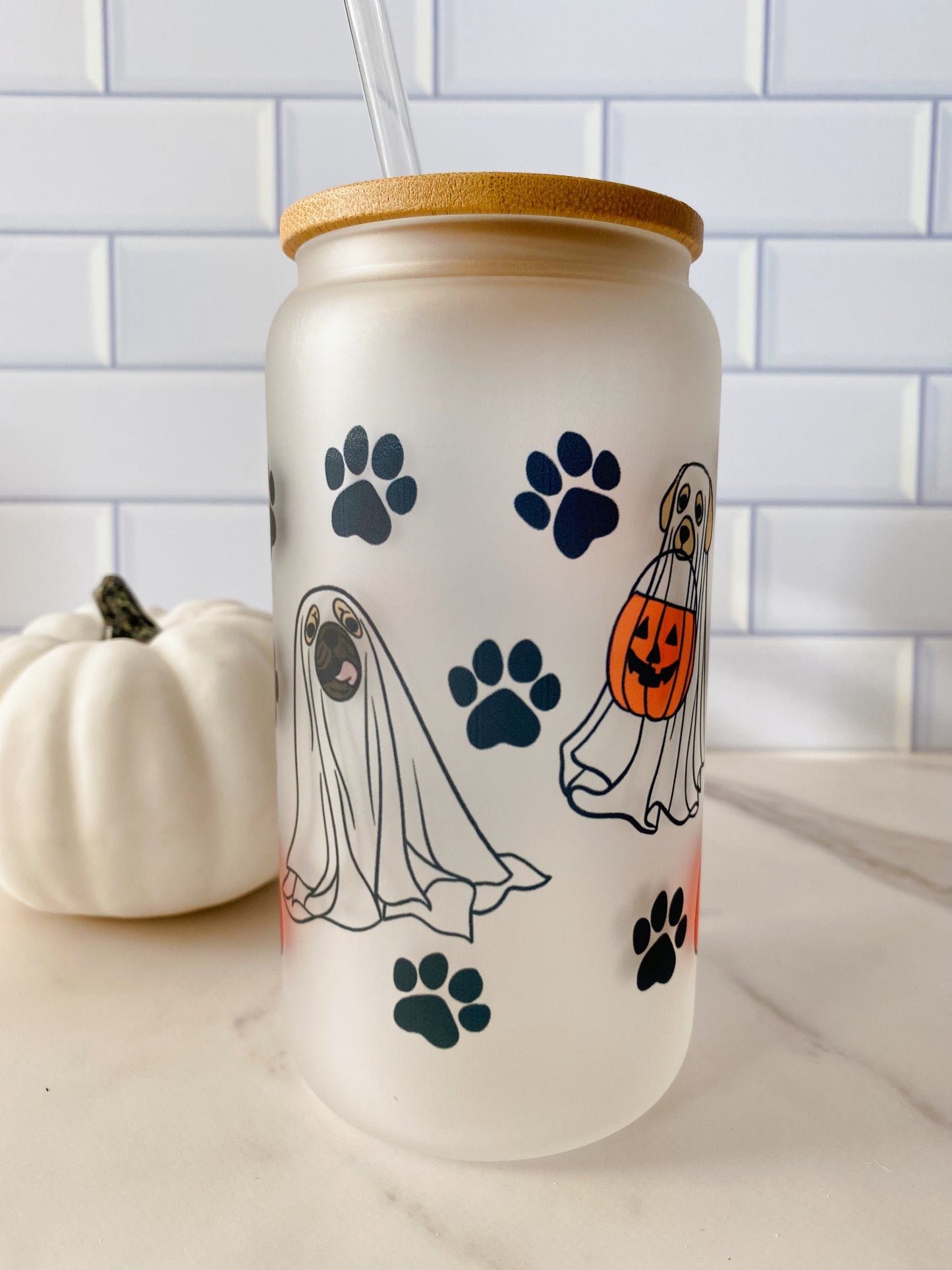 Halloween Ghost Dog Glass Can