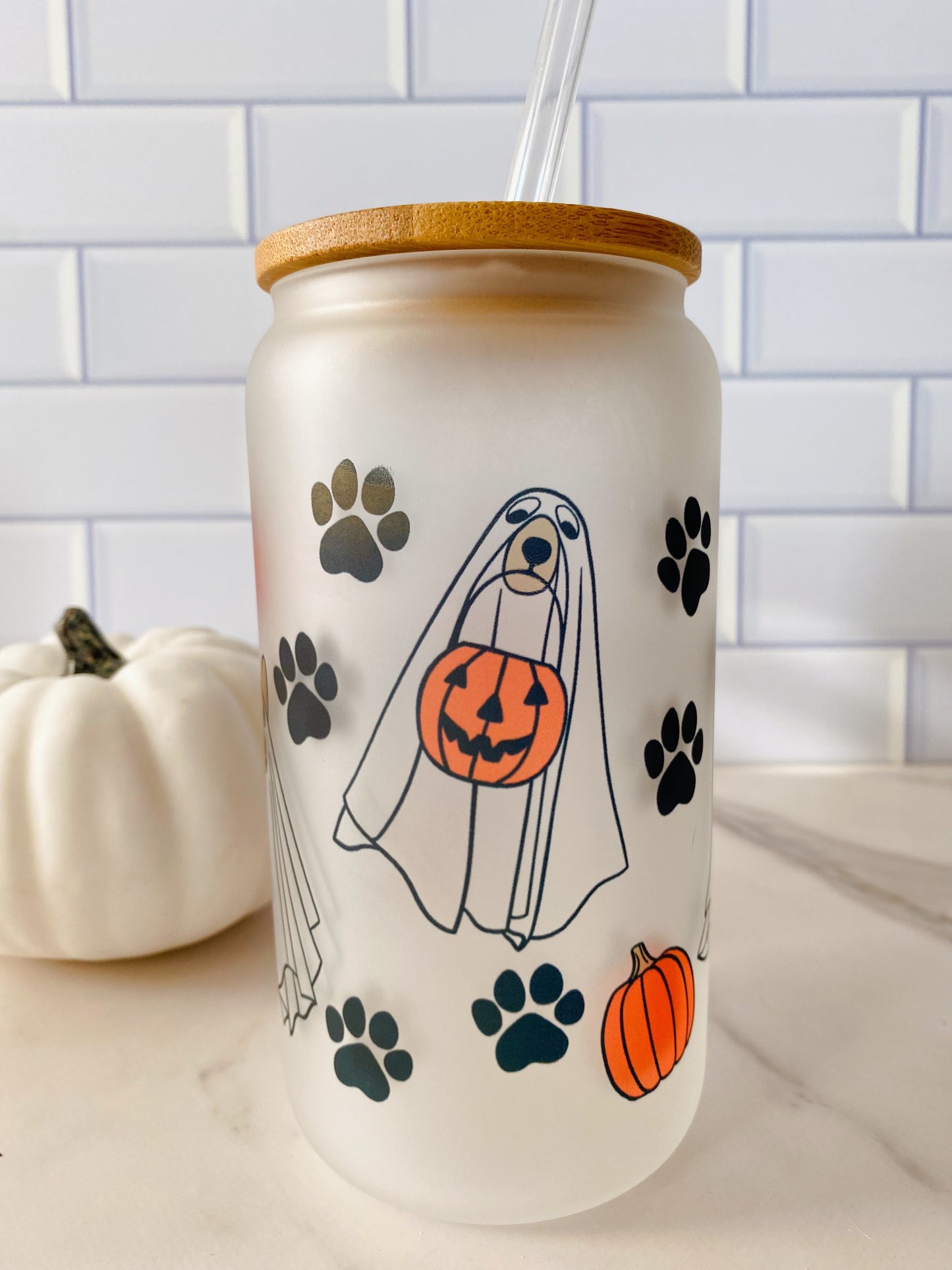 Halloween Ghost Dog Glass Can